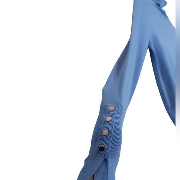 Zara Blogger Fave Blue Turtleneck Sweater Gold Snap Buttons Cuffs women's medium - Picture 7 of 7